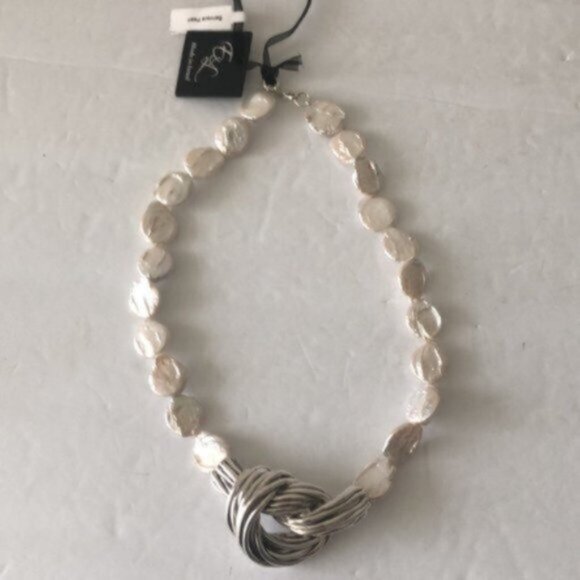 E&L Sterling Silver Electroform Necklace Genuine Baroque Pearls Israel 16' long - Picture 9 of 15